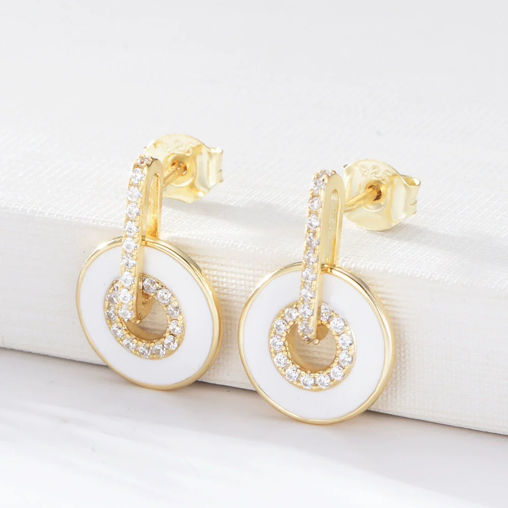 Wholesale S925 Sterling Silver Microinlaid Zircon Drop Earrings With Geometric Design And Dripping Glue Enamel Color For Women - Image 7