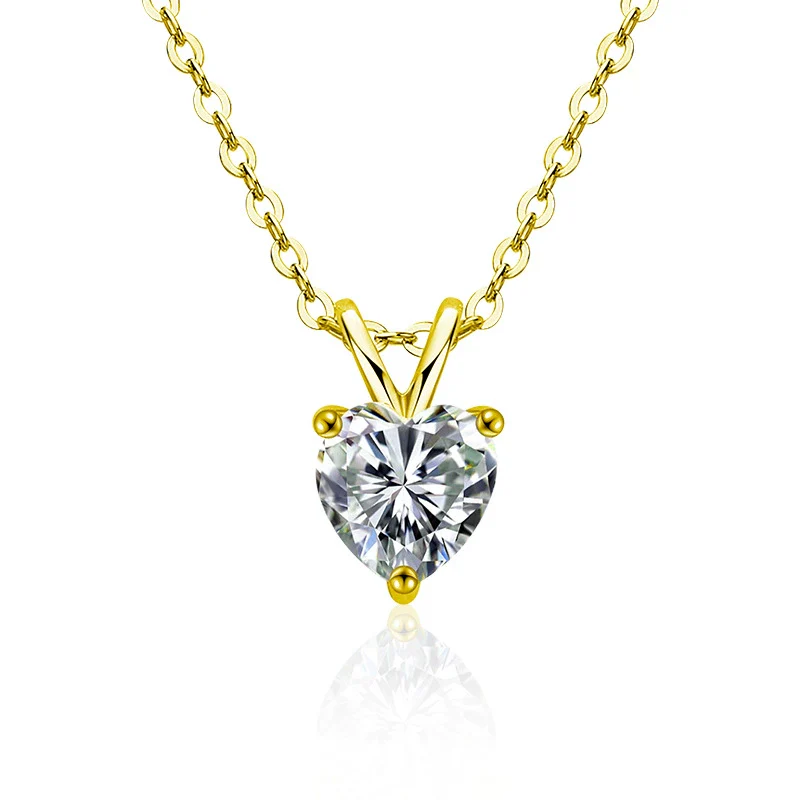 Wholesale S925 Sterling Silver Moissanite Heart Shape Pendant Necklace With Cross Chain Set With Diamonds Simple Light Luxury Style For Women - Image 5