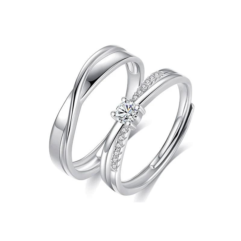 Wholesale S925 Sterling Silver Moissanite Ushaped Couple's Ring Set With Diamonds Fashion Style - Image 4