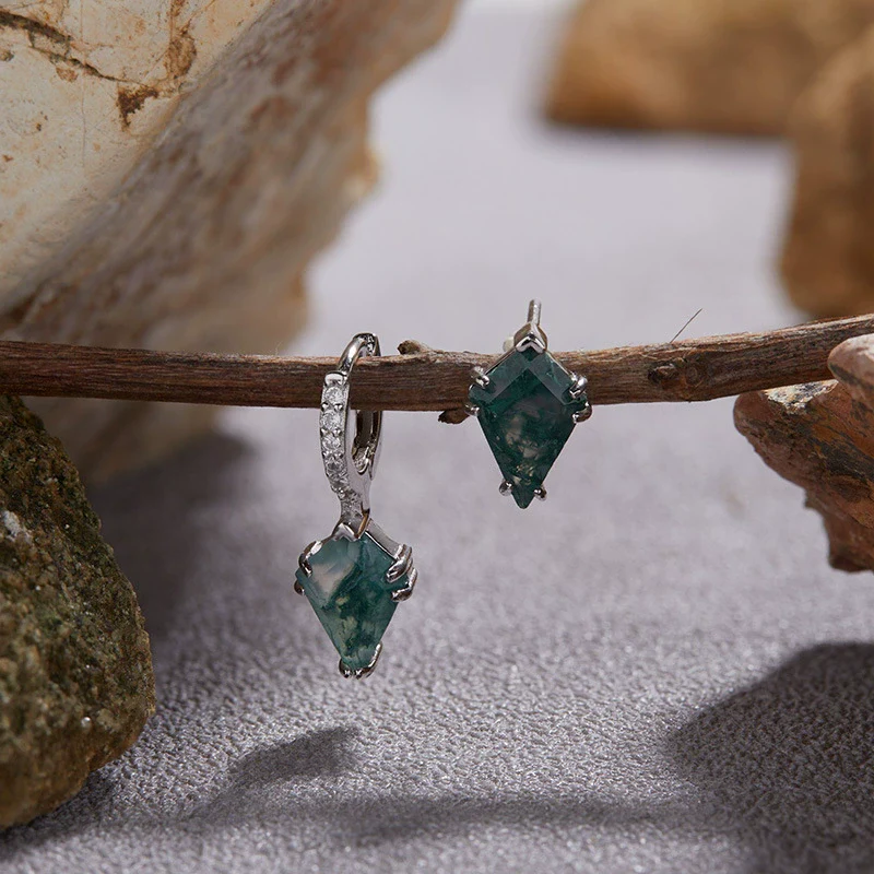 Wholesale S925 Sterling Silver Natural Aqua Grass Agate Drop Shape Inlaid With Pearls Earrings - Image 2