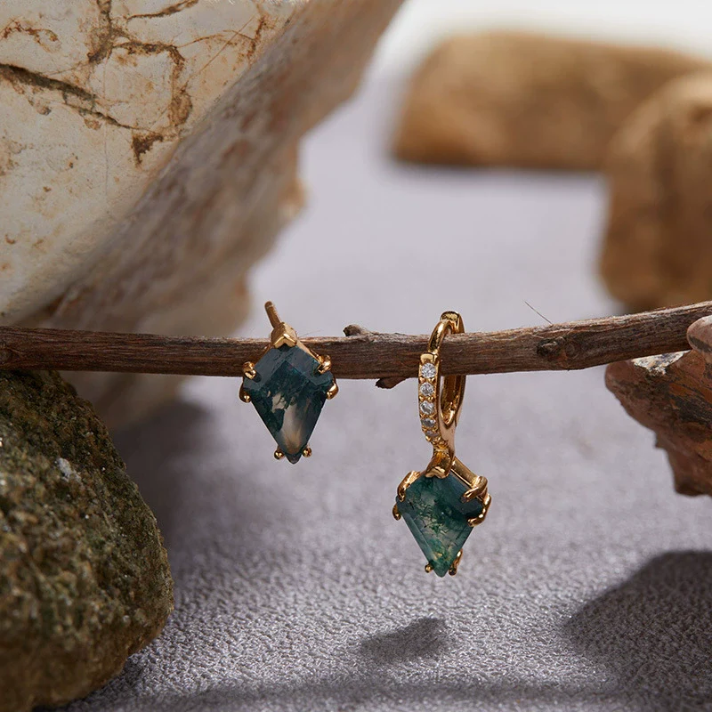 Wholesale S925 Sterling Silver Natural Aqua Grass Agate Drop Shape Inlaid With Pearls Earrings - Image 3