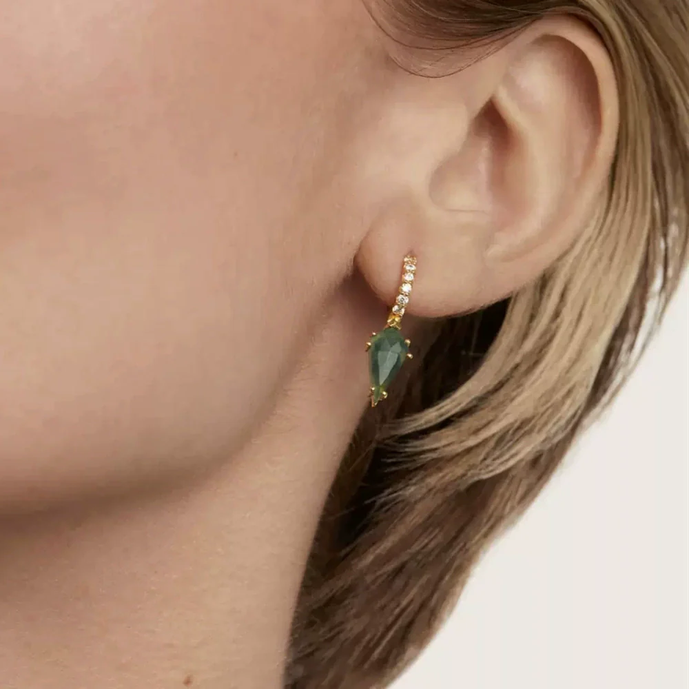 Wholesale S925 Sterling Silver Natural Aqua Grass Agate Drop Shape Inlaid With Pearls Earrings - Image 4