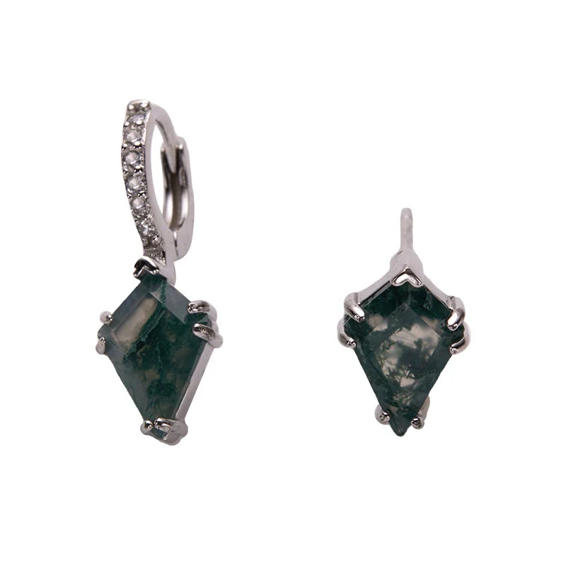 Wholesale S925 Sterling Silver Natural Aqua Grass Agate Drop Shape Inlaid With Pearls Earrings - Image 5