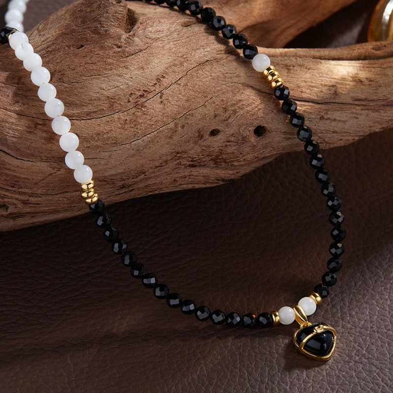 Wholesale S925 Sterling Silver Natural Black Agate Heartshaped Pendant Love Bracelet For Women - Image 12