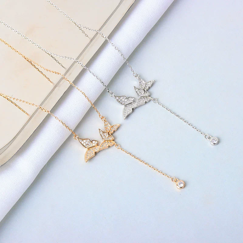 Wholesale S925 Sterling Silver Necklace With Butterfly Tassel And Cross Chain Design