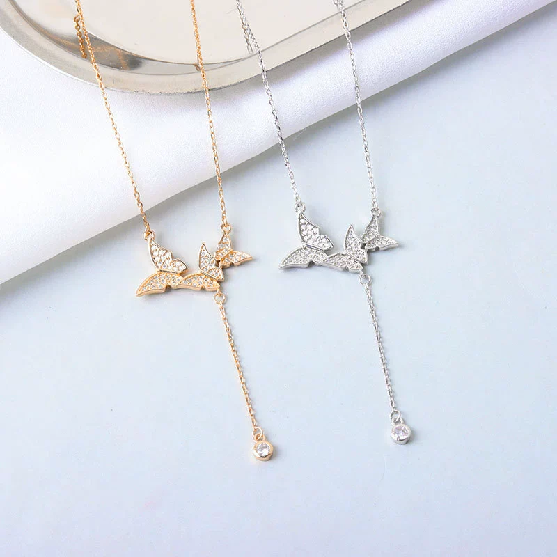 Wholesale S925 Sterling Silver Necklace With Butterfly Tassel And Cross Chain Design - Image 3