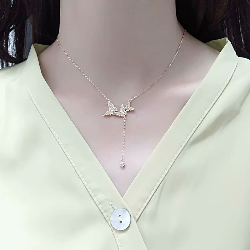 Wholesale S925 Sterling Silver Necklace With Butterfly Tassel And Cross Chain Design - Image 4