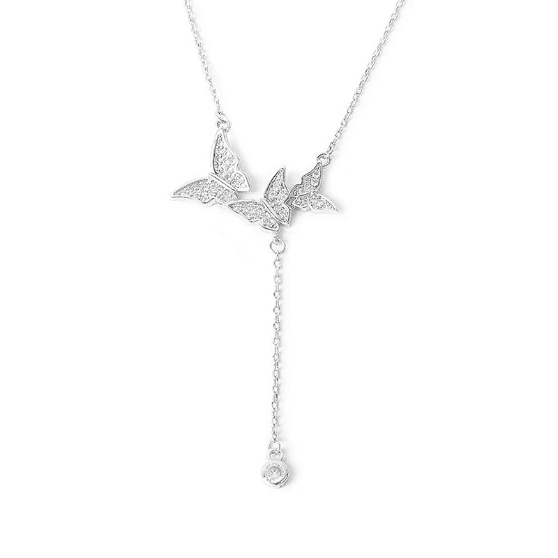 Wholesale S925 Sterling Silver Necklace With Butterfly Tassel And Cross Chain Design - Image 5