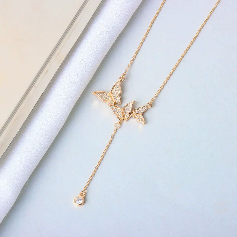 Wholesale S925 Sterling Silver Necklace With Butterfly Tassel And Cross Chain Design - Image 7