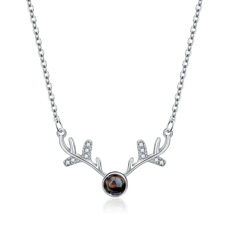 Wholesale S925 Sterling Silver Necklace With Elk Antler And Plum Blossom Pendant Geometric Style Electroplated