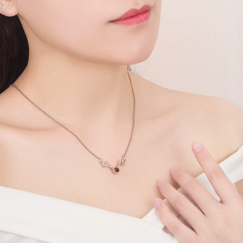 Wholesale S925 Sterling Silver Necklace With Elk Antler And Plum Blossom Pendant Geometric Style Electroplated - Image 2