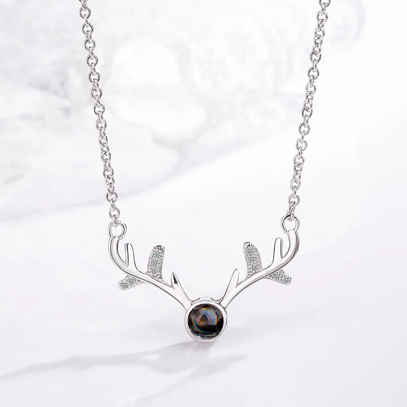 Wholesale S925 Sterling Silver Necklace With Elk Antler And Plum Blossom Pendant Geometric Style Electroplated - Image 6