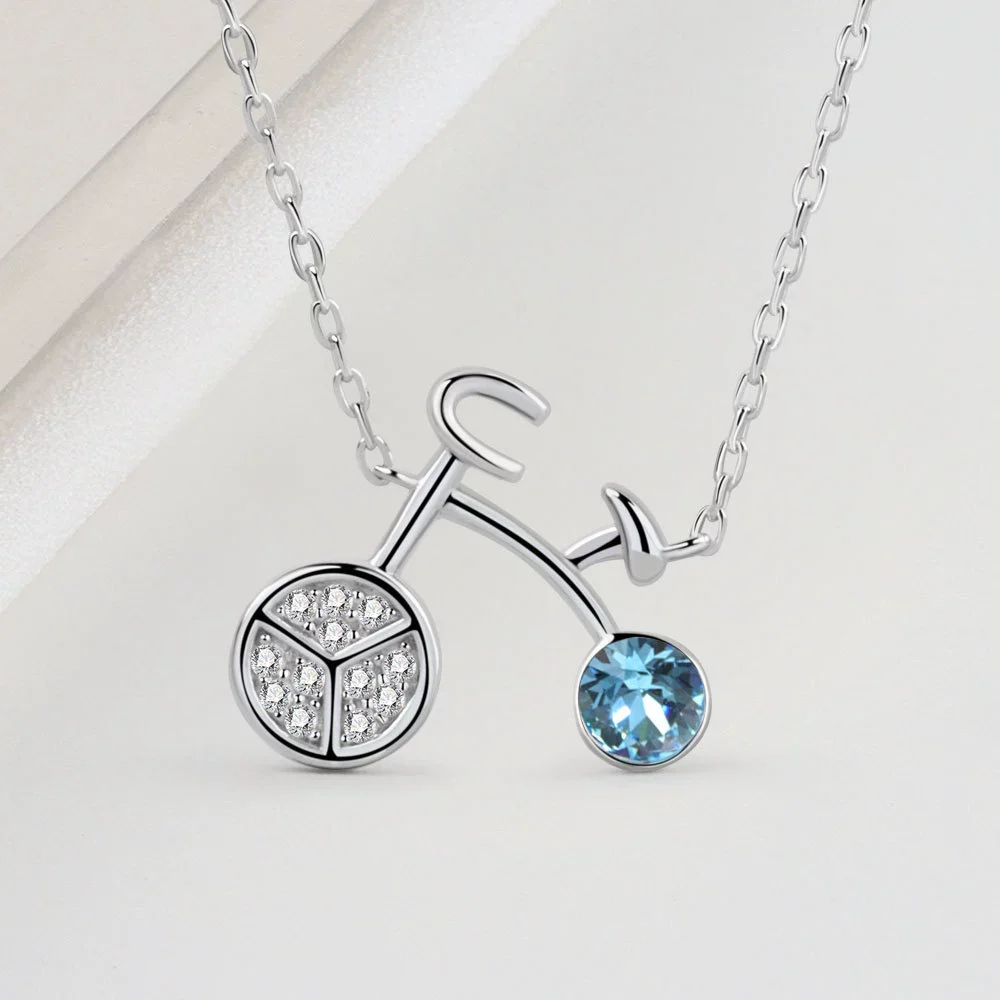 Wholesale S925 Sterling Silver Necklace With Geometric Bicycle Pendant And Austrian Crystal For Women