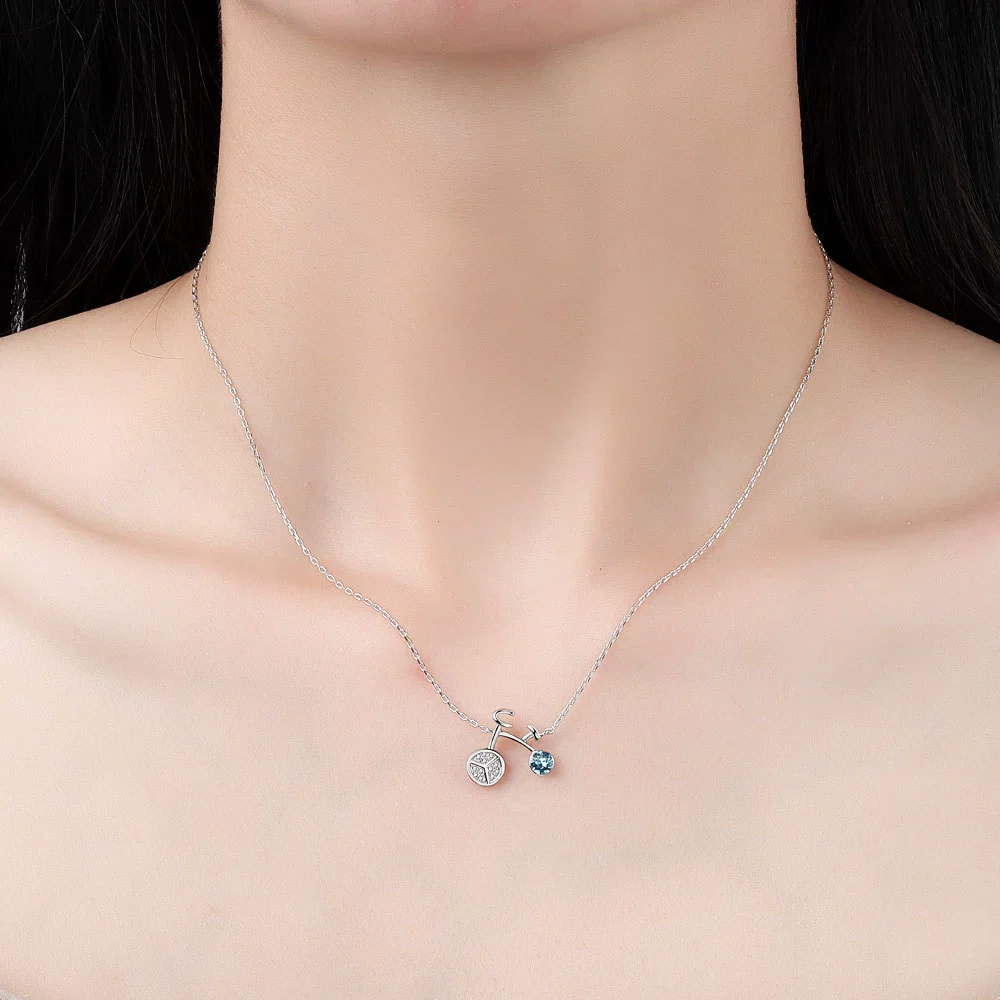 Wholesale S925 Sterling Silver Necklace With Geometric Bicycle Pendant And Austrian Crystal For Women - Image 2