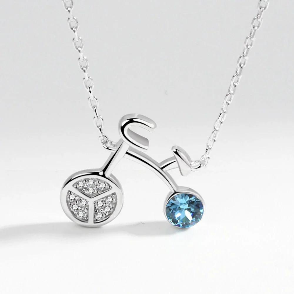 Wholesale S925 Sterling Silver Necklace With Geometric Bicycle Pendant And Austrian Crystal For Women - Image 6