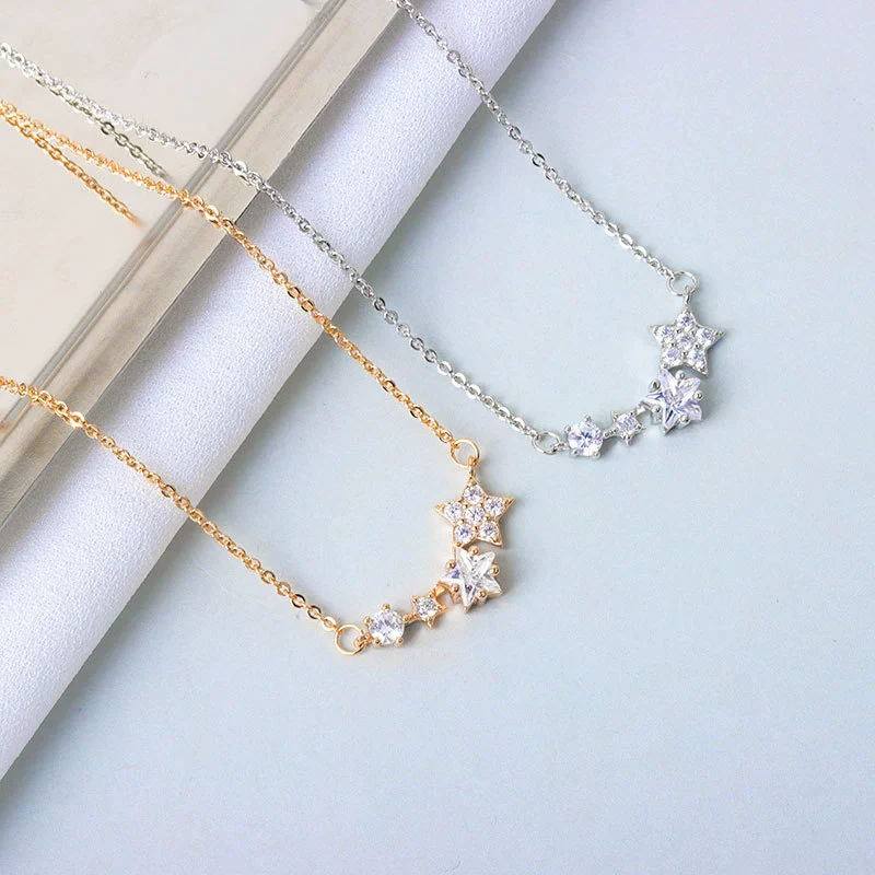 Wholesale S925 Sterling Silver Necklace With Star Beads Electroplated For Women