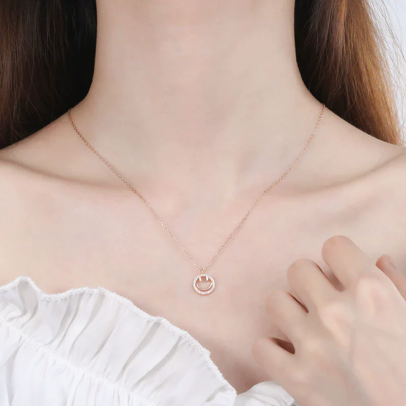 Wholesale S925 Sterling Silver Necklace With Threedimensional Smiley Face Inlaid Stone Electroplated Cross Chain For Female - Image 4