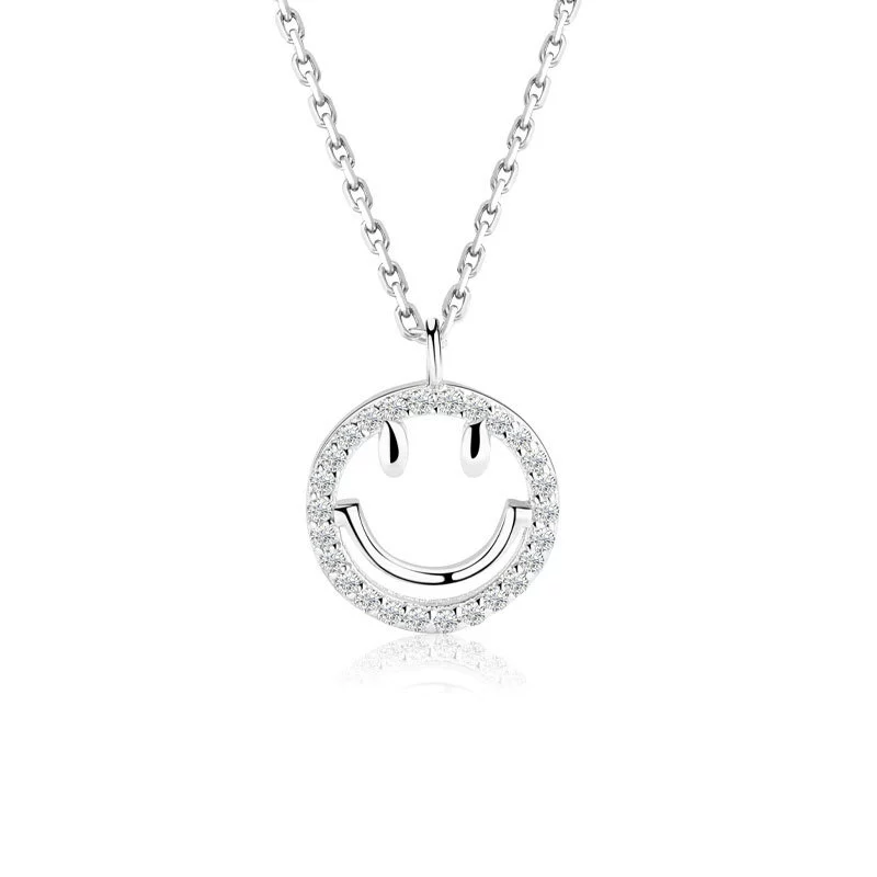 Wholesale S925 Sterling Silver Necklace With Threedimensional Smiley Face Inlaid Stone Electroplated Cross Chain For Female - Image 5