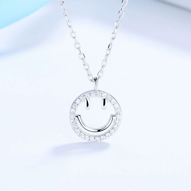 Wholesale S925 Sterling Silver Necklace With Threedimensional Smiley Face Inlaid Stone Electroplated Cross Chain For Female - Image 6