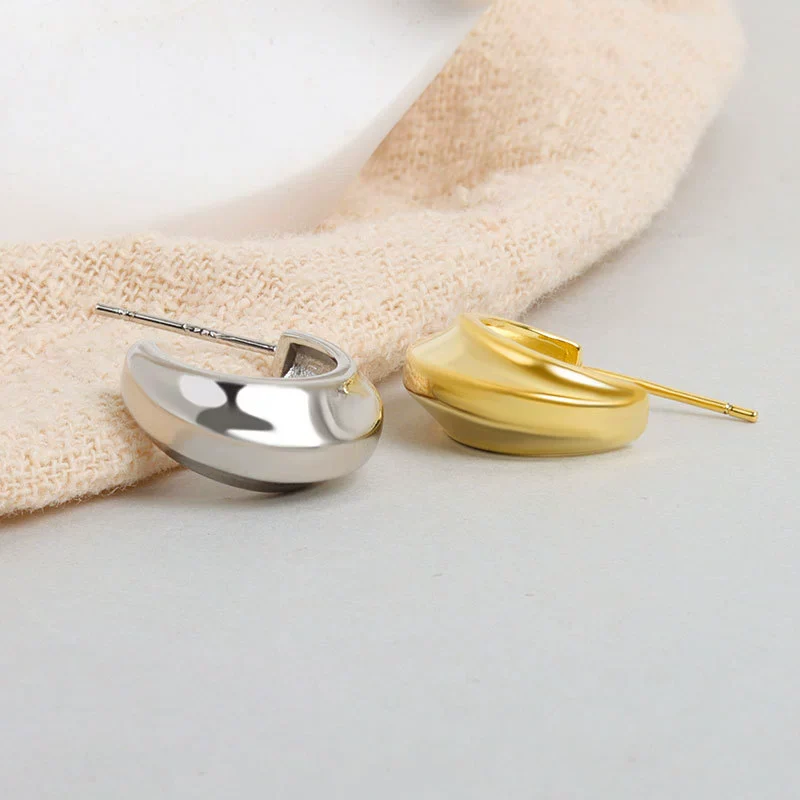 Wholesale S925 Sterling Silver Simple Irregular Concave And Convex Goldplated Female Stud Earrings - Image 3