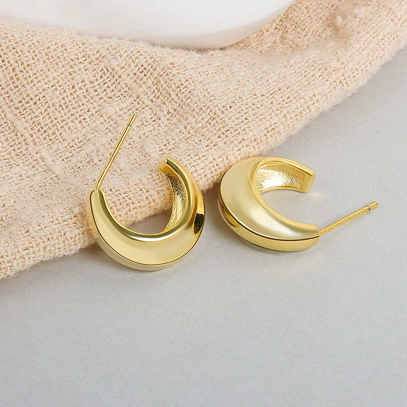 Wholesale S925 Sterling Silver Simple Irregular Concave And Convex Goldplated Female Stud Earrings - Image 6