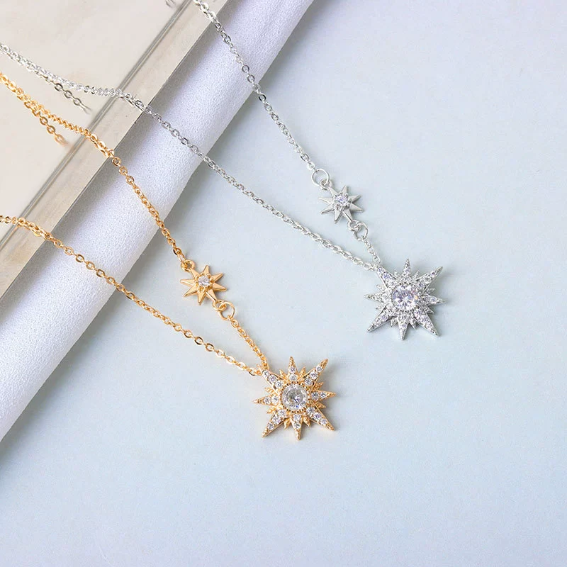 Wholesale S925 Sterling Silver Sixpointed Star Antiallergic Women's Necklace With Electroplating And Cross Chain