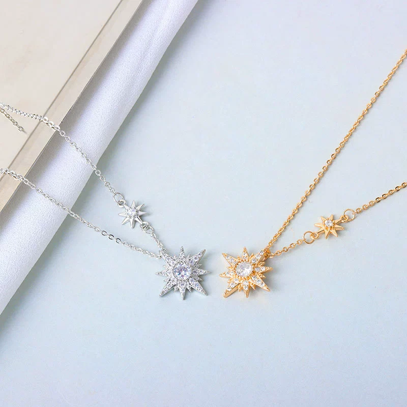 Wholesale S925 Sterling Silver Sixpointed Star Antiallergic Women's Necklace With Electroplating And Cross Chain - Image 2