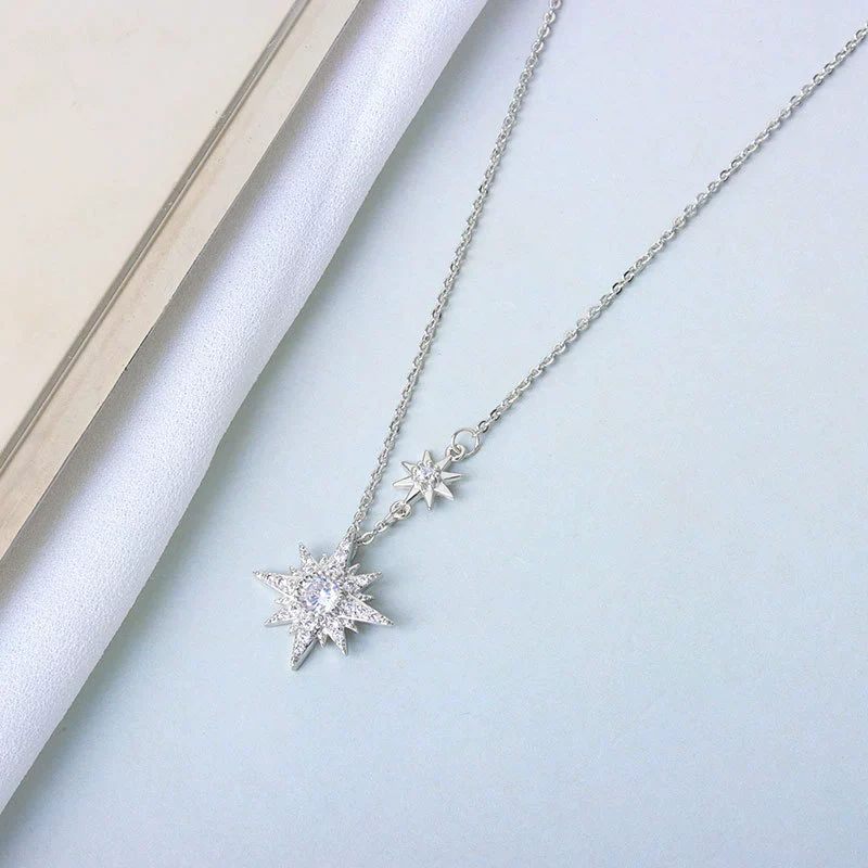 Wholesale S925 Sterling Silver Sixpointed Star Antiallergic Women's Necklace With Electroplating And Cross Chain - Image 6