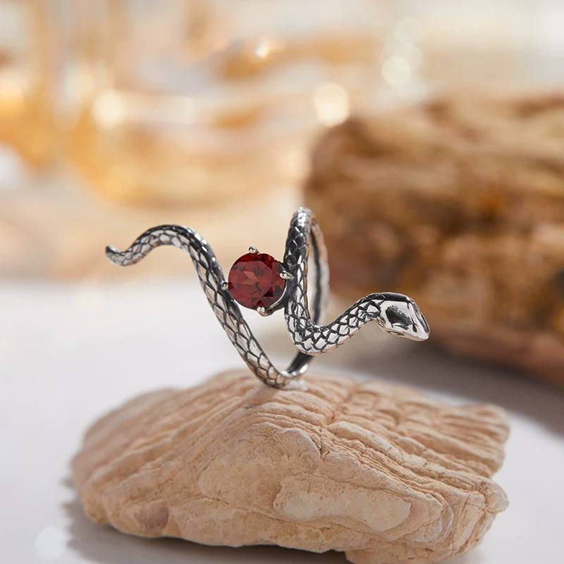 Wholesale S925 Sterling Silver Snake Crystal Ring Set With Gemstones For Men And Women Couple Ring Animal Zodiac Design - Image 48