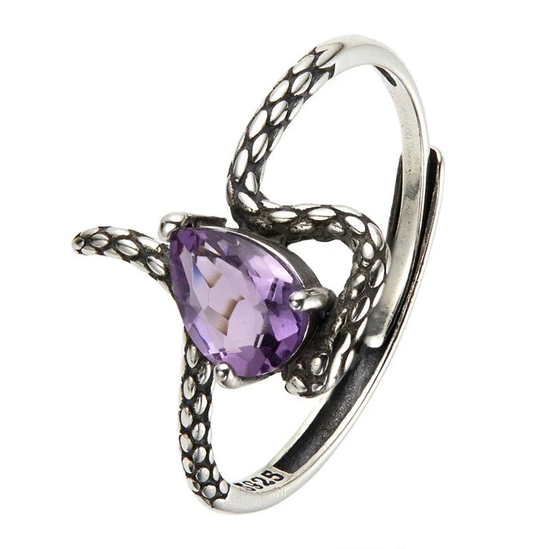 Wholesale S925 Sterling Silver Snake Crystal Ring Set With Gemstones For Men And Women Couple Ring Animal Zodiac Design - Image 5
