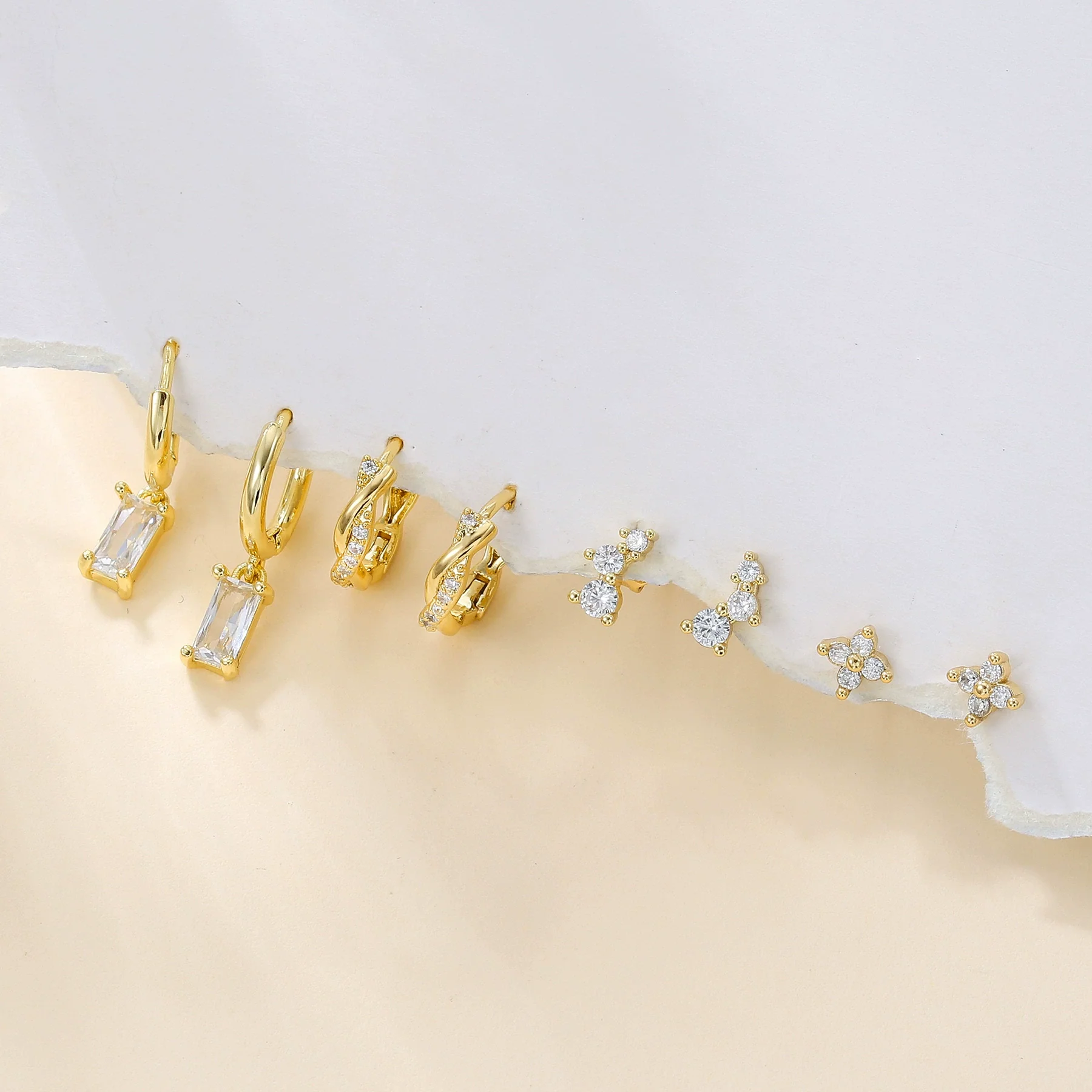 Wholesale S925 Sterling Silver Square Earrings With Four Leaf Flower And Zirconia Inlay For Women - Image 3