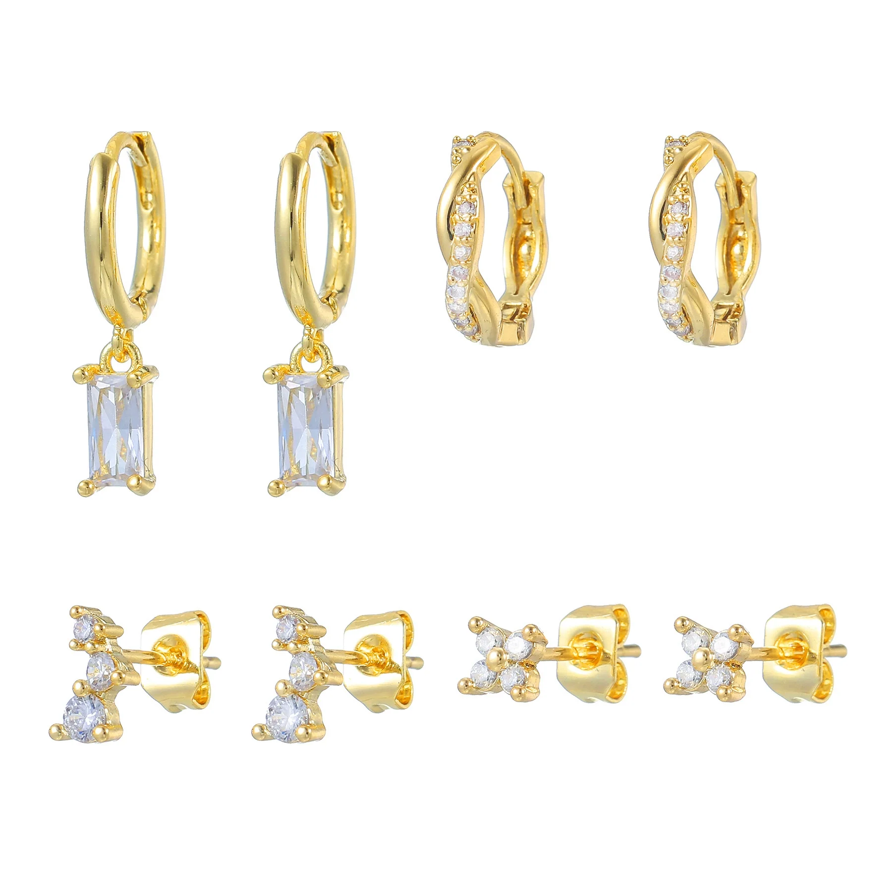 Wholesale S925 Sterling Silver Square Earrings With Four Leaf Flower And Zirconia Inlay For Women - Image 5