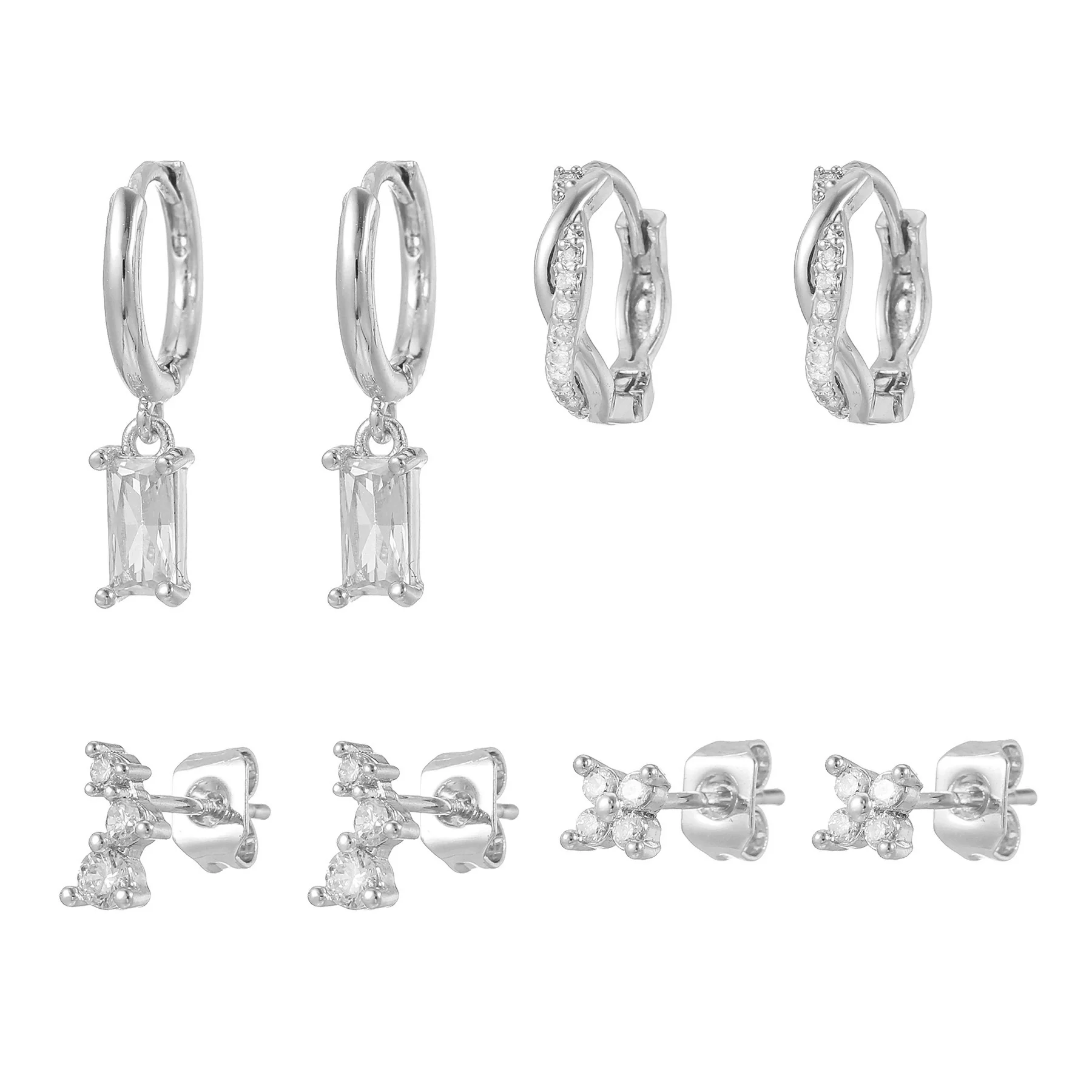 Wholesale S925 Sterling Silver Square Earrings With Four Leaf Flower And Zirconia Inlay For Women - Image 7