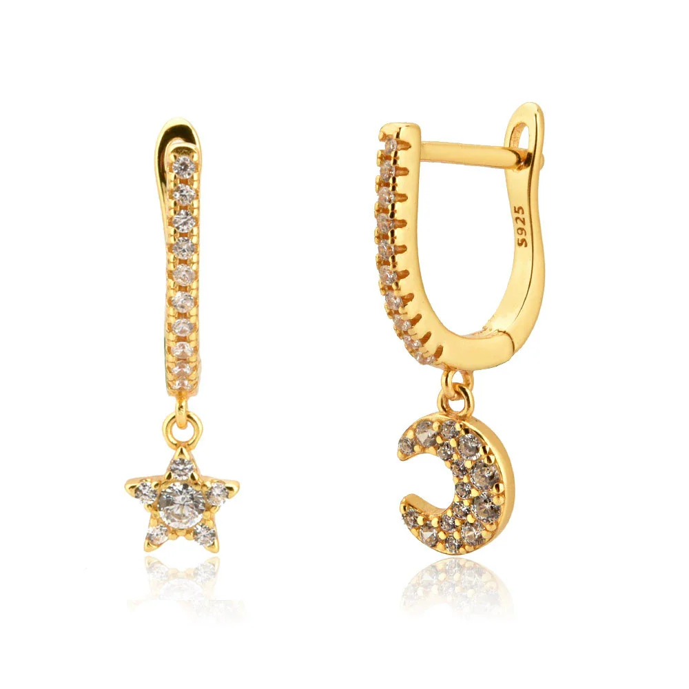 Wholesale S925 Sterling Silver Star Moon Earrings Fashionable Platinum And 18K Gold Electroplated