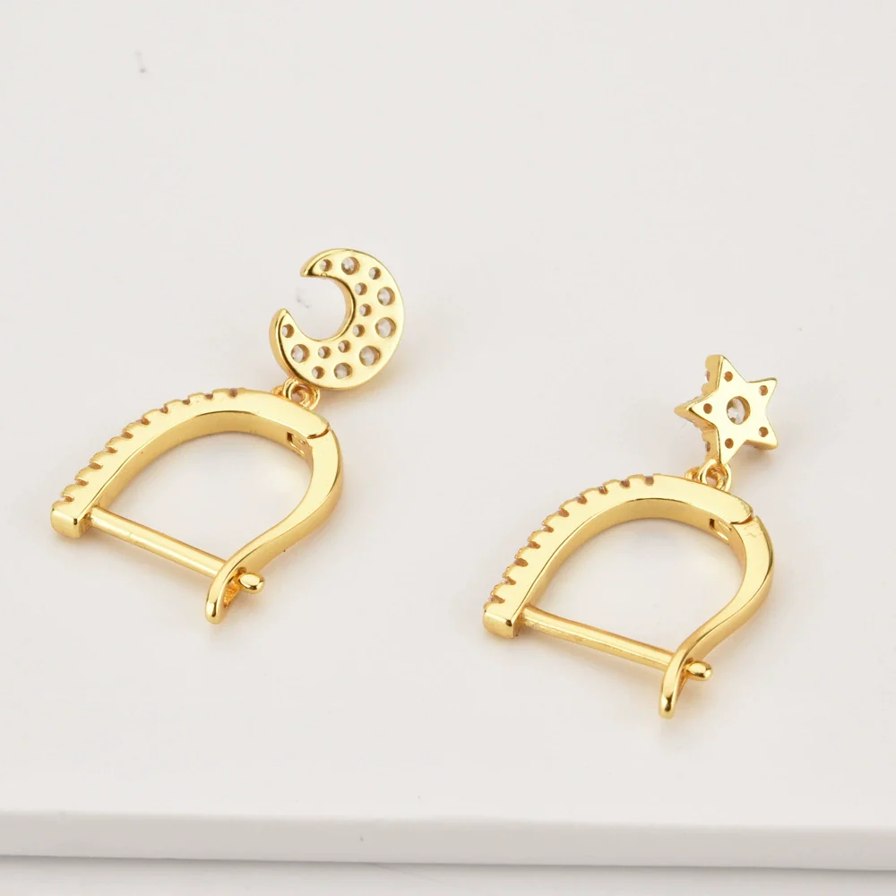 Wholesale S925 Sterling Silver Star Moon Earrings Fashionable Platinum And 18K Gold Electroplated - Image 3
