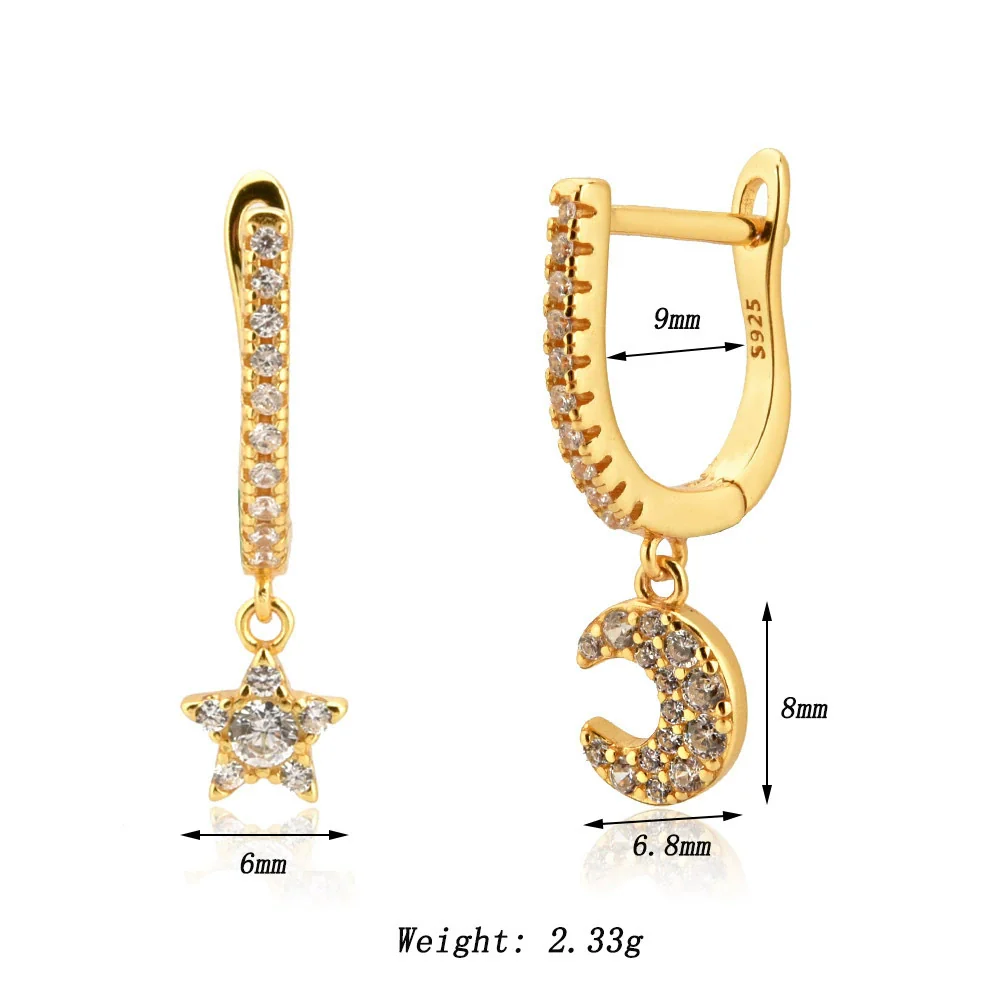 Wholesale S925 Sterling Silver Star Moon Earrings Fashionable Platinum And 18K Gold Electroplated - Image 4