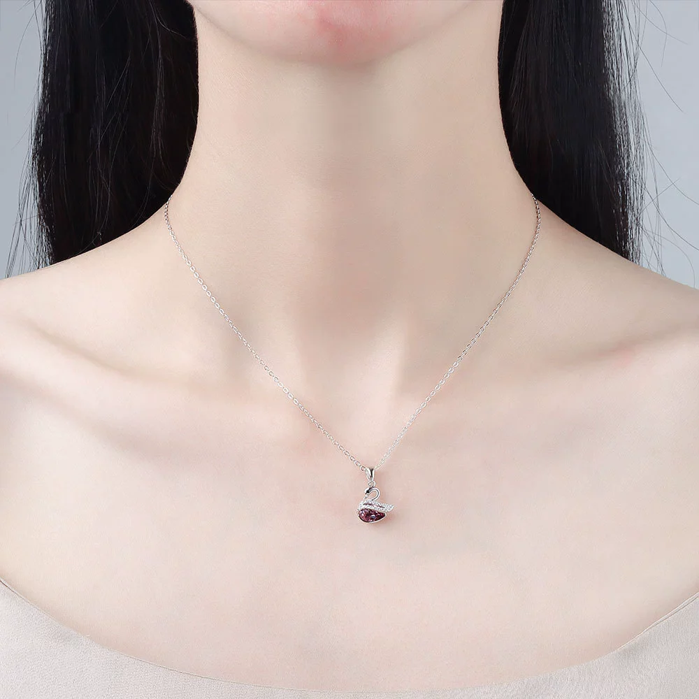 Wholesale S925 Sterling Silver Swan Pattern Austrian Crystal Necklace And Stud Earrings With Electroplating - Image 2