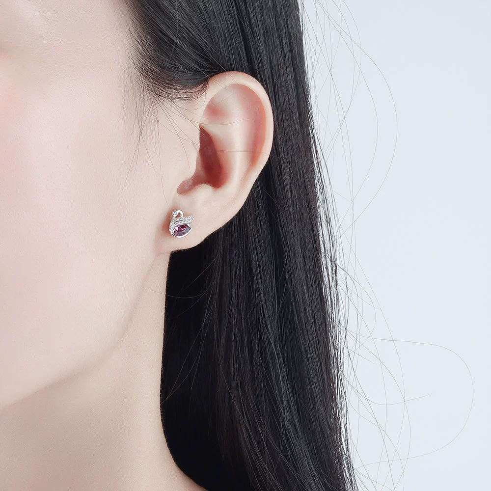 Wholesale S925 Sterling Silver Swan Pattern Austrian Crystal Necklace And Stud Earrings With Electroplating - Image 3