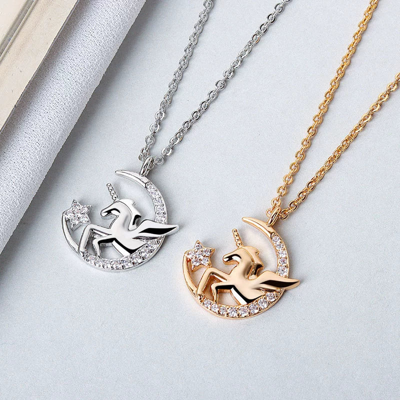 Wholesale S925 Sterling Silver Unicorn Necklace With Cross Chain And Electroplating Treatment For Women