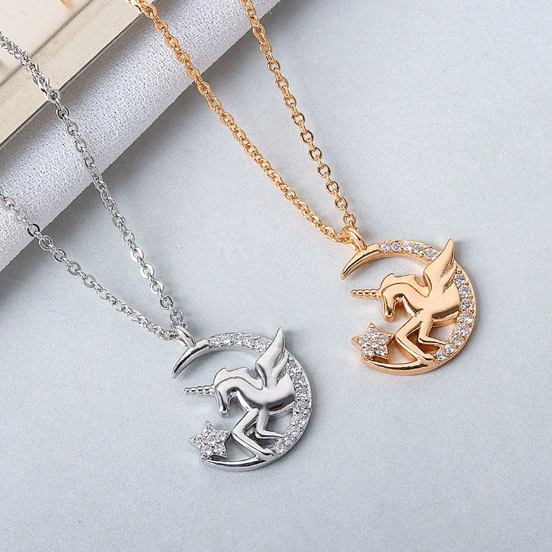 Wholesale S925 Sterling Silver Unicorn Necklace With Cross Chain And Electroplating Treatment For Women - Image 2