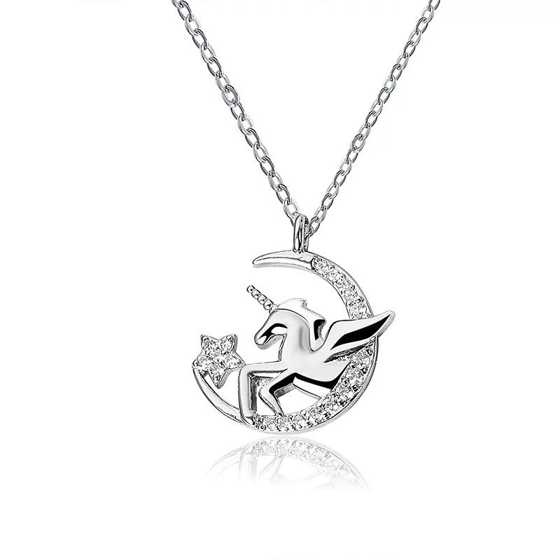 Wholesale S925 Sterling Silver Unicorn Necklace With Cross Chain And Electroplating Treatment For Women - Image 5