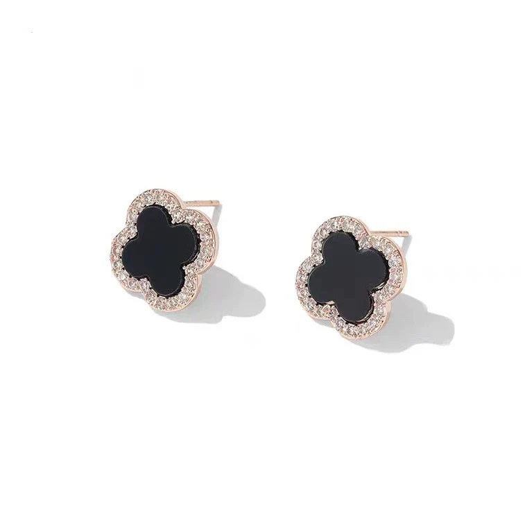 Wholesale S999 Sterling Silver Fourleaf Clover Electroplated Geometric Fashion Earrings Unisex - Image 6