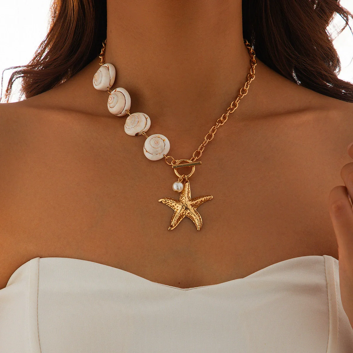 Wholesale Shell Alloy Imitation Pearls Geometric Handmade Women's Niche Natural Starfish Mermaid Casual Clavicle Necklace - Image 3