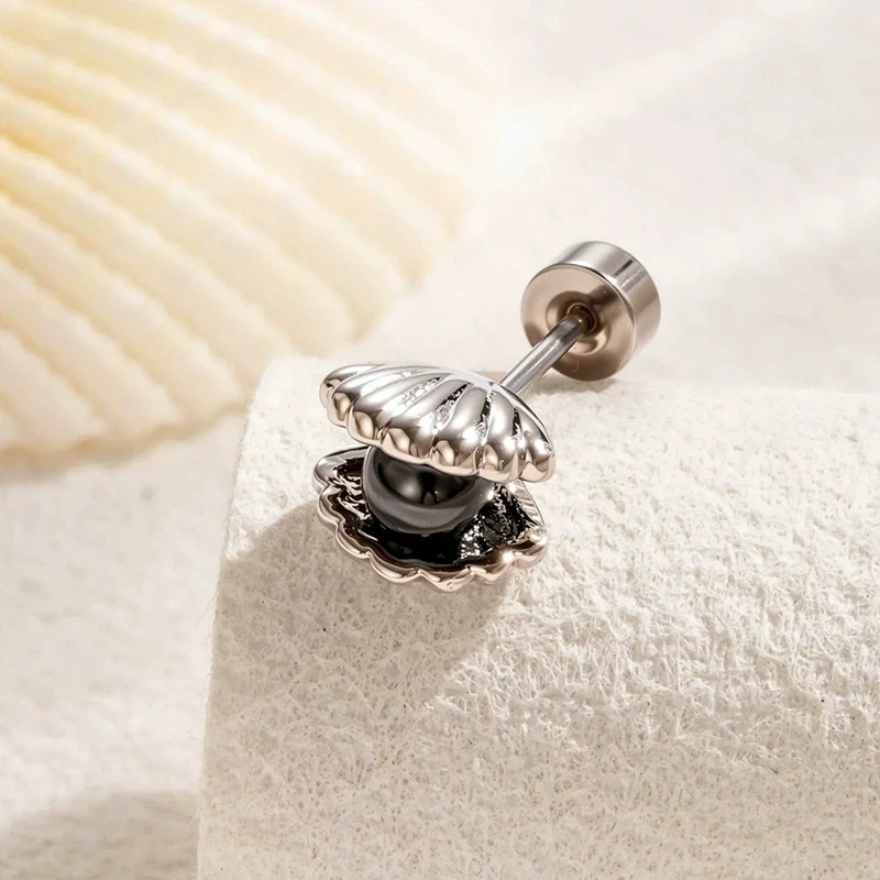 Wholesale Shell Pattern Titanium Steel Electroplated Double Head Screw Ear Bone Nail Cochlear Earrings For Women - Image 13