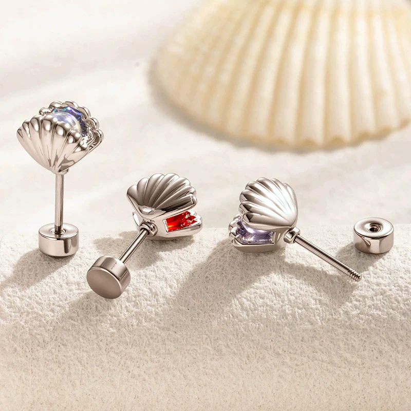 Wholesale Shell Pattern Titanium Steel Electroplated Double Head Screw Ear Bone Nail Cochlear Earrings For Women - Image 4
