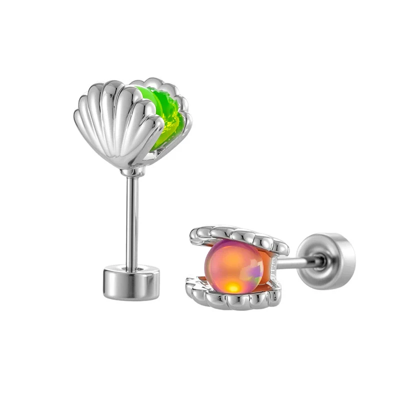 Wholesale Shell Pattern Titanium Steel Electroplated Double Head Screw Ear Bone Nail Cochlear Earrings For Women - Image 5