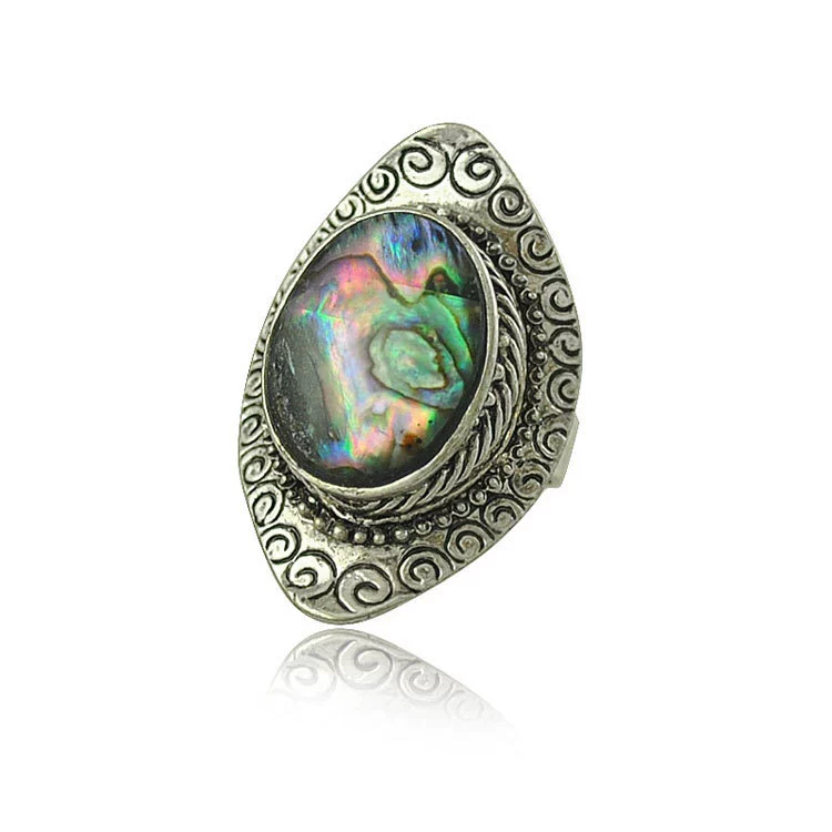 Wholesale Shell Retro Exaggerated Geometric Carved Ring Jewelry - Image 2