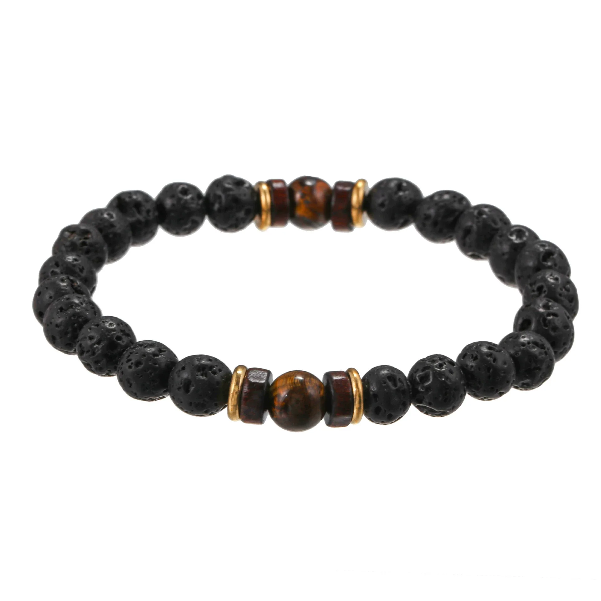 Wholesale Shining Volcanic Stone Black Iron Stone Geometric Handmade Couple Bracelet - Image 15