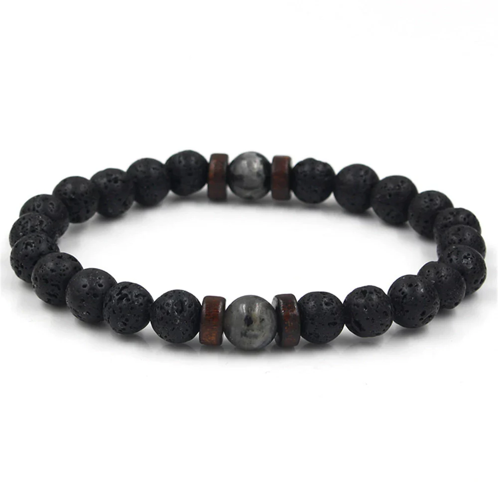 Wholesale Shining Volcanic Stone Black Iron Stone Geometric Handmade Couple Bracelet - Image 2