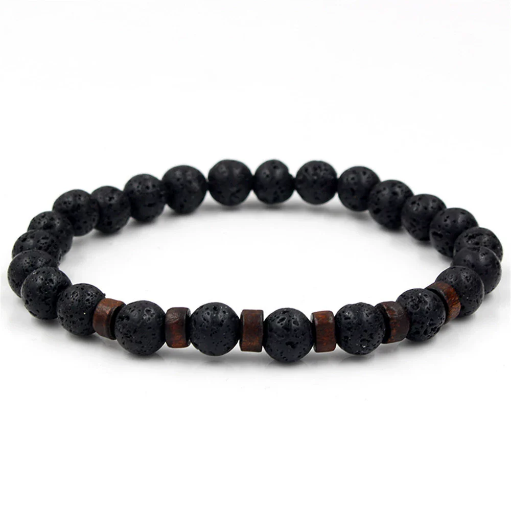 Wholesale Shining Volcanic Stone Black Iron Stone Geometric Handmade Couple Bracelet - Image 3